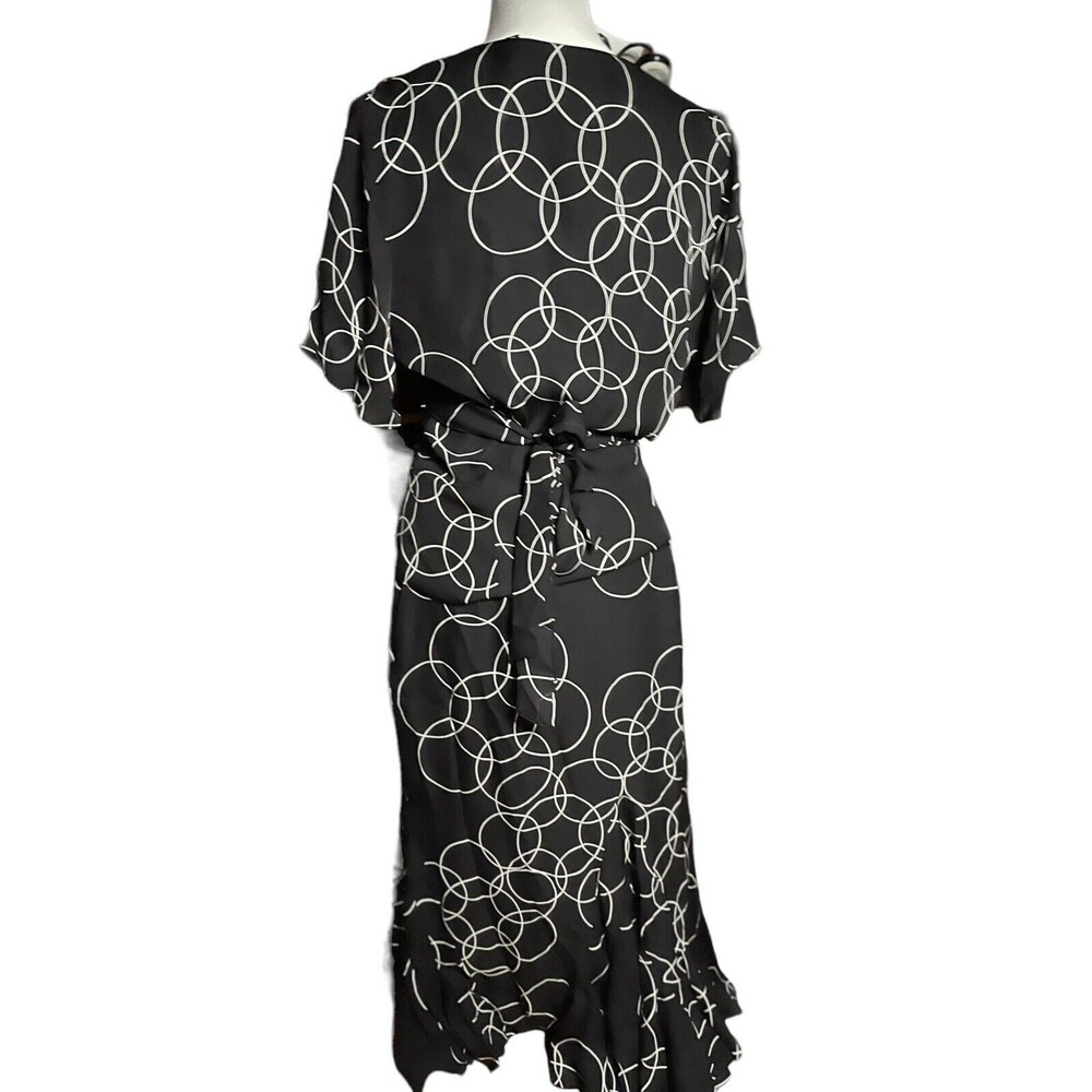 Dana Buchman Silk Skirt Set Sz 10 Black White Geometric Asymmetrical Ruffle Wrap